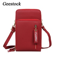 Geestock Women Bags Soft Leather Wallets Lychee Pattern Cell Phone Purse Crossbody Shoulder Strap Female Women's Bag for Handbag