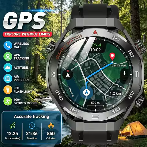 2026 new GPS sports smartwatch 300mAh large battery LED flashlight compass barometer military grade 