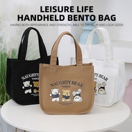 Cute Bear Pattern Canvas Bag for Girls Multi Pocket Casual Tote Bag Women Handbags with Zipper