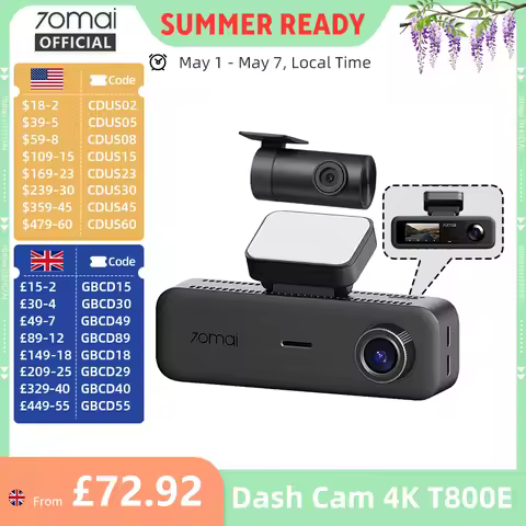 70mai t800e 3-Channel Front 4k + rear 1080p + interior 1080p HDR supercapacity GPS WiFi 6 70mai t800