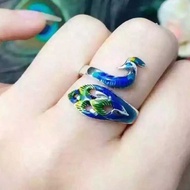 镀白金色戒指孔雀戒指女彩色优雅创意凤凰戒指羽毛