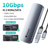 Yottamaster อลูมิเนียม M.2 NVME SATA SSD กล่องอะแดปเตอร์ USB 3.2 Gen2 10Gbps เป็น NVME PCI-E SATA M