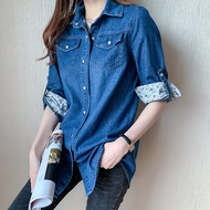 SUNWISHSWS-M43 Women Long Blouse Demin Middle-Long Blouse For Women aju Denim Jeans Muslimah Jaket L