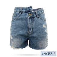 กางเกงยีนส์ ขาสั้น แต่งขาด นิยม นิยมยีนส์ Niyom jeans สียีนส์อ่อน ผ้าไม่ยืด แต่งขาด ปลายขาตัดแต่งเซอ