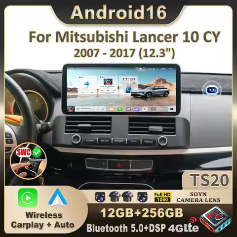 12.3 inch Android 16 Car Stereo GPS for Mitsubishi Lancer 10 CY 2007 - 2017 Carplay Android Auto GPS
