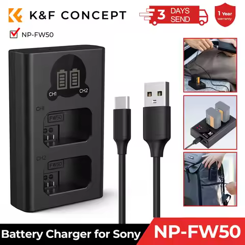 K&F Concept NP-FW50 Battery Charger Dual Slot Quick Charger for Sony A6000 A6500 A6300 A6400 A7 A7II