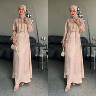 COD Tiara Set Dress + Outer Satin Brokat Gamis Terbaru 2024 Mewah Kekinian Maxy Kondangan Wanita
