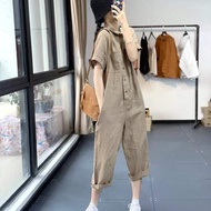 ((Ready Stock) Korean Version Loose Casual Slimmer Look Lapel Short-Sleeved Jumpsuit Women Japanese Style Ankle-Length Pants Jumpsuit Korean Version Loose Casual Slimmer Look Lapel Short-Sleeved Jumpsuit Women Japanese Ankle-Length Pants Jumpsuit 24.3.30