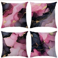 4 ชิ้น ปลอกหมอนสีชมพูนามธรรม ขนาด 16 X 16 นิ้ว / 18 X 18 นิ้ว / 20 X 20 นิ้ว, ปลอกหมอนหินอ่อนสีดำและ