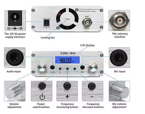 Gold seller CZE-15A 15w Watts FM Transmitter Radio with 1/4 Wave GP Aluminum Antenna Kits