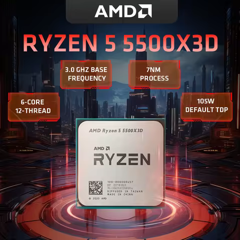 AMD Ryzen 5 5500X3D 6-Core 12-Thread Desktop Processor, 3.0GHz Up to 4.0GHz, 96MB L3 Cache, AM4 Sock
