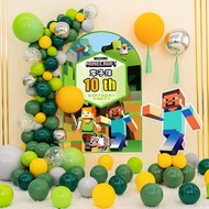 Minecraft Birthday Party Minecraft Steven Foil Balloon 18"Roundball 32“Green Number Birthday Banner 