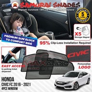 (5-Yrs Warranty) HONDA CIVIC FC 2016 - 2021 SAMURAI SHADES Premium Magnetic Sunshade Car Sun Shade