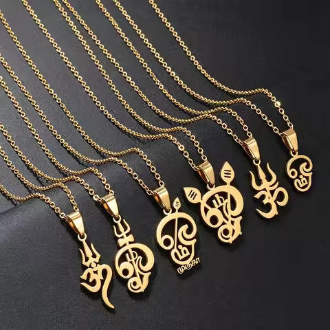 Hot Sale 1PC/Tamil Aum Om Hinduism Indian Symbol Hindu Pendant Necklaces For Woman Stainless Steel I