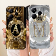 For Redmi Note 14 4G Case Aesthetic Luxury A-Z Letters Fashion Crown 2D Painted Casing 24117RN76G 24