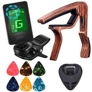 Guitar Capo Tuner Fit for Ukulele Violin Electric Bass Acoustic Guitar with Picks and Pick Holder Guitar Accessories