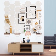 【SA wallpaper】 12Pcs 3D Hexagon Acrylic Mirror Wall Stickers DIY Art Mirrored Sticker Living Room Home Decor