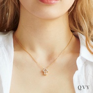QVY Dainty Open Cross Necklace for Women • 18K Gold Plated Cubic Zirconia Cross Outline Floating Pendant Religious Jewelry • Non Tarnish Chain Necklaces Gifts [CXN-OL]