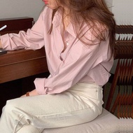 Retro Feel Long Sleeve Womens Shirt Loose Base Layer Design Lotus Root Powder Spring Autumn Top Swee