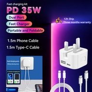 35W Fast Charger USB C Dual PD Power Adapter Type C UK Plug Travel Adapter Quick Charging Charger