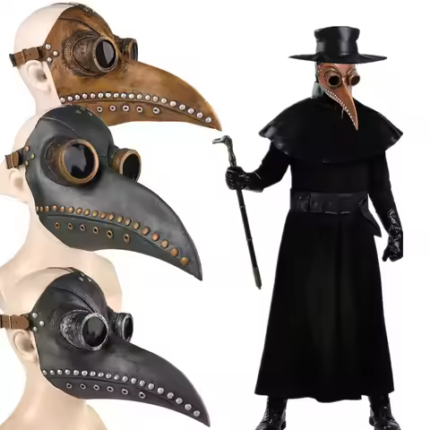 Halloween Plague Doctor Mask Leather in Black Beak Mask Plague Doctor Halloween Mask Steampunk PU Bi