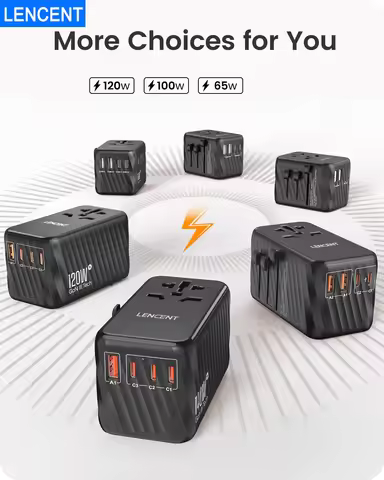 LENCENT 120W/100W/85W/65W GaN International Travel Adapter with USB-A+Type-C Fast Charging Adapter E