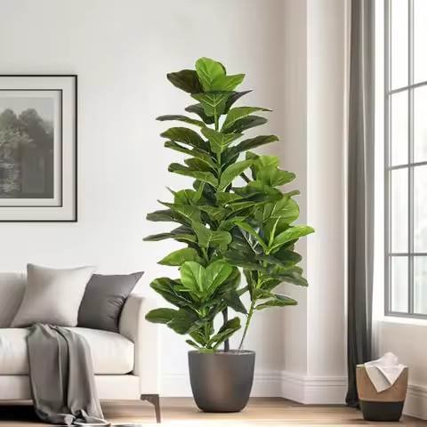 47in Artificial Rubber Tree Lifelike Real Touch Banyan Tree Plastic Fake Ficus Trees For Home Garden