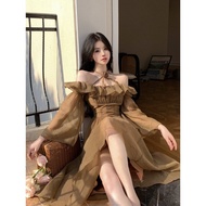 Glary Star French One-Shoulder Pure Desire Beauty ประกวดชุด Fairy อารมณ์เอวเก๋ออกแบบ Niche ลมอ่อนโยน