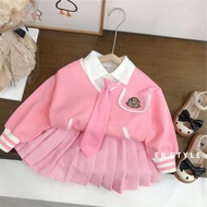 TUmama Charming เซ็ตสไตล์โรงเรียนของเด็กผู้หญิงแฟชั่นฤดูใบไม้ร่วงใหม่ชุดกระโปรงน่ารักสำหรับเด็ก