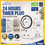 [SIRIM] MINLITE 24H Timer Plug 13A 3120W Auto ON OFF Programme Switch 3 Pin Socket For Lamp Aquarium