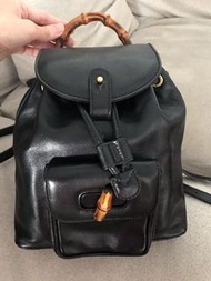 ❤️🈹Gucci vintage black colour leather rare bamboo small cute backpack bag 背包 全皮 背囊