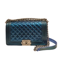 Preloved Chanel Boy Patent Blue #19 25cm Medium