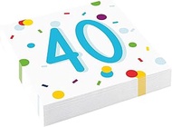 Amscan 9906763 Napkins Confetti 40th Birthday, Pack of 20, 33 x 33 cm, Mouth Cloth, Table Decoration