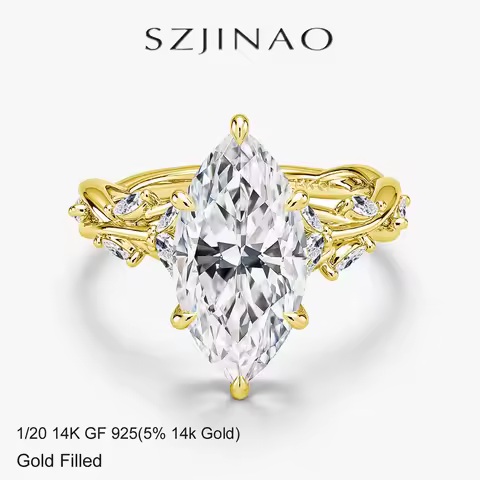 Real 14K Gold Filled Moissanite Wedding Ring 3CT Marquise Cut GRA Diamond Nature-Inspired Au585 Enga