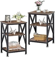 End Tables Living Room Set of 2 Farmhouse, Side Table with Storage Shelf, 16" W x 12" D x 24" H, 3 T
