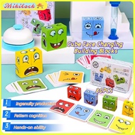 Cube Face Changing Building Blocks 80pcs Wooden Puzzle Board Game Expression Blocks Educational Toys