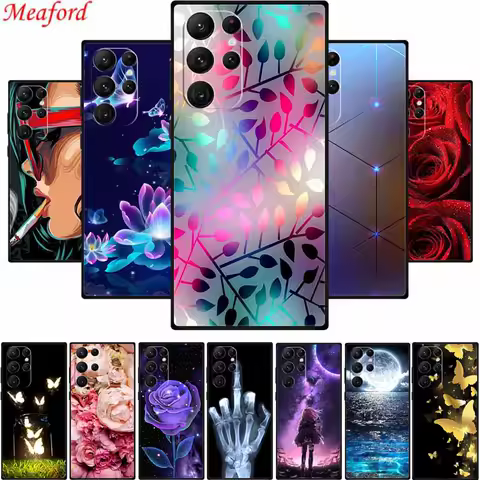 Phone Case For Samsung S23 Ultra Back Cover Case Black Silicone Soft Funda For Samsung Galaxy S22 S2