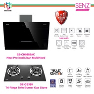 Senz SZ-CH9388AC Heat Pro intelClean MultiHood + SZ-GS388 Tri-Ringz Twin Burner Gas Stove 6.4kW