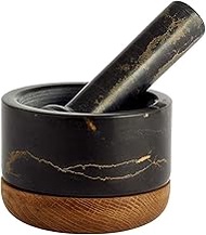 GIENEX Mortar and Pestle Set Polished Natural Marble Guacamole Molcajete Bowl, 5.5inch Stone Spice Grinder,400ml Capacity(Large)