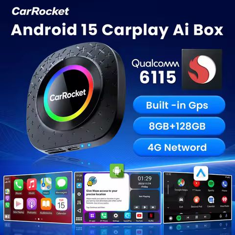 2026 CarRocket Android 15 SM6115 Android Auto Wireless Carplay Adapter Built in GPS YouTube Netflix 