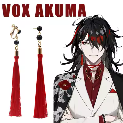 Anime VTuber Vox Akuma Cosplay Earrings NIJISANJI EN Luxiem Red Tassel Ear Clip For Women Men Props 
