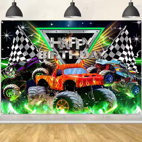 Truck Themed Backdrop Photography Monster Happy Birthday Party Supplies Jam Burning Flame Car Grave 