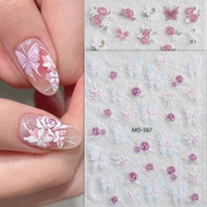 Delicate Rose Flower Buttterfly Nail Art Sticker Chinese Retro Style Self Adhesive Decoration Manicu