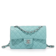 Chanel Turquoise Quilted Lambskin Classic Double Flap Bag Silver Hardware, 2019