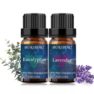 BURIBURI 2-piece pack Lavender + Eucalyptus 100% pure essential oil 10ml each Natural diffuser massage aromatherapy (lavender + eucalyptus)