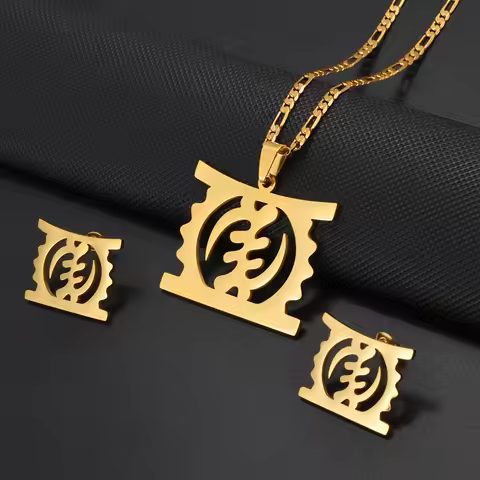 Anniyo African Cultural Symbol Gye Stool Ethnic Pendant Necklaces Earrings for Women Girls Jewelry C