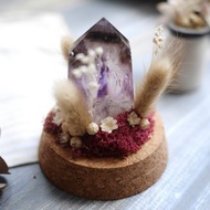 天然水晶擺飾-紫白茶三色拋光水晶柱
