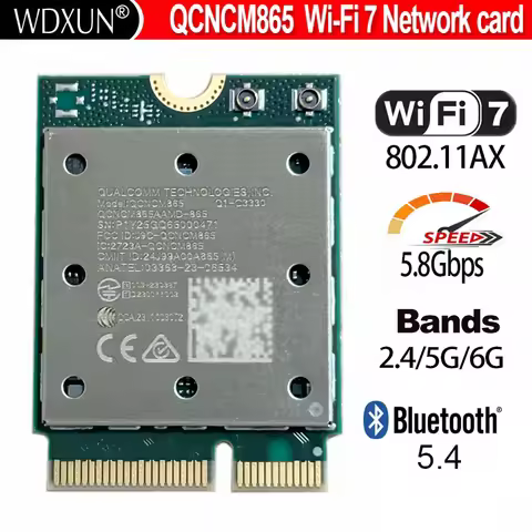 WiFi 7 QCNCM865 WI-FI 7 BT Combo module Bluetooth 5.4 Up to 5.8 Gbps with 4K QAM,Wi-Fi 7, Wi-Fi 6E, 