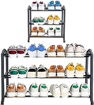happhom Shoe Rack, 3-Tier Expandable Shoe Rack for Closet Floor, Shoe Organizer, Space Saver Shoe Shelf with Smart Design, Small Shoe Rack for Entryway, Cabinet and Small Spaces, Dark Grey