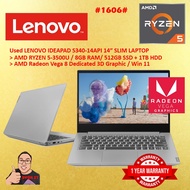 #1606 Used Lenovo ideapad IP S340-14API AMD Ryzen 5-3500U 8GB 512GB SSD +1TB Radeon Vega 8 Graphic W
